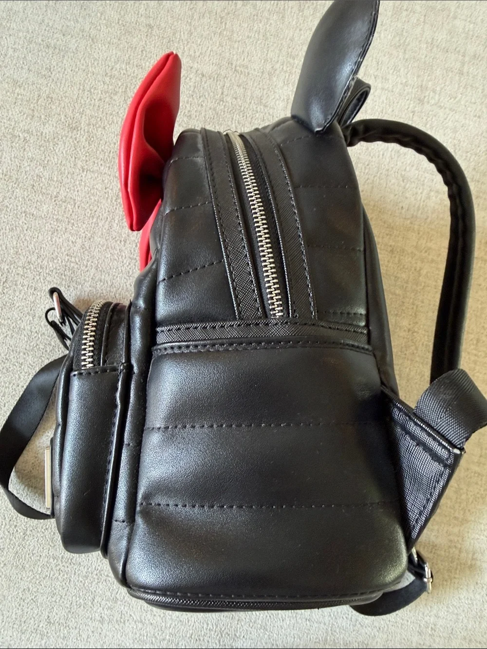 Loungefly Black Mini Backpack with Red Bow and Mouse Ears